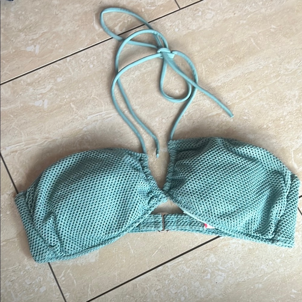 Victoria’s Secret Blue Textured Bikini Bandeau with Adjustable Straps